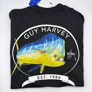 NWT Guy Harvey Men’s SZ M SS Heather Gray Graphic T-Shirt Fishing Mahi Tee Ocean